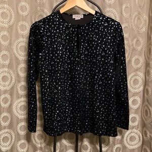 notations Black Velvet Long-Sleeve Top with Silver-Blue Sequins